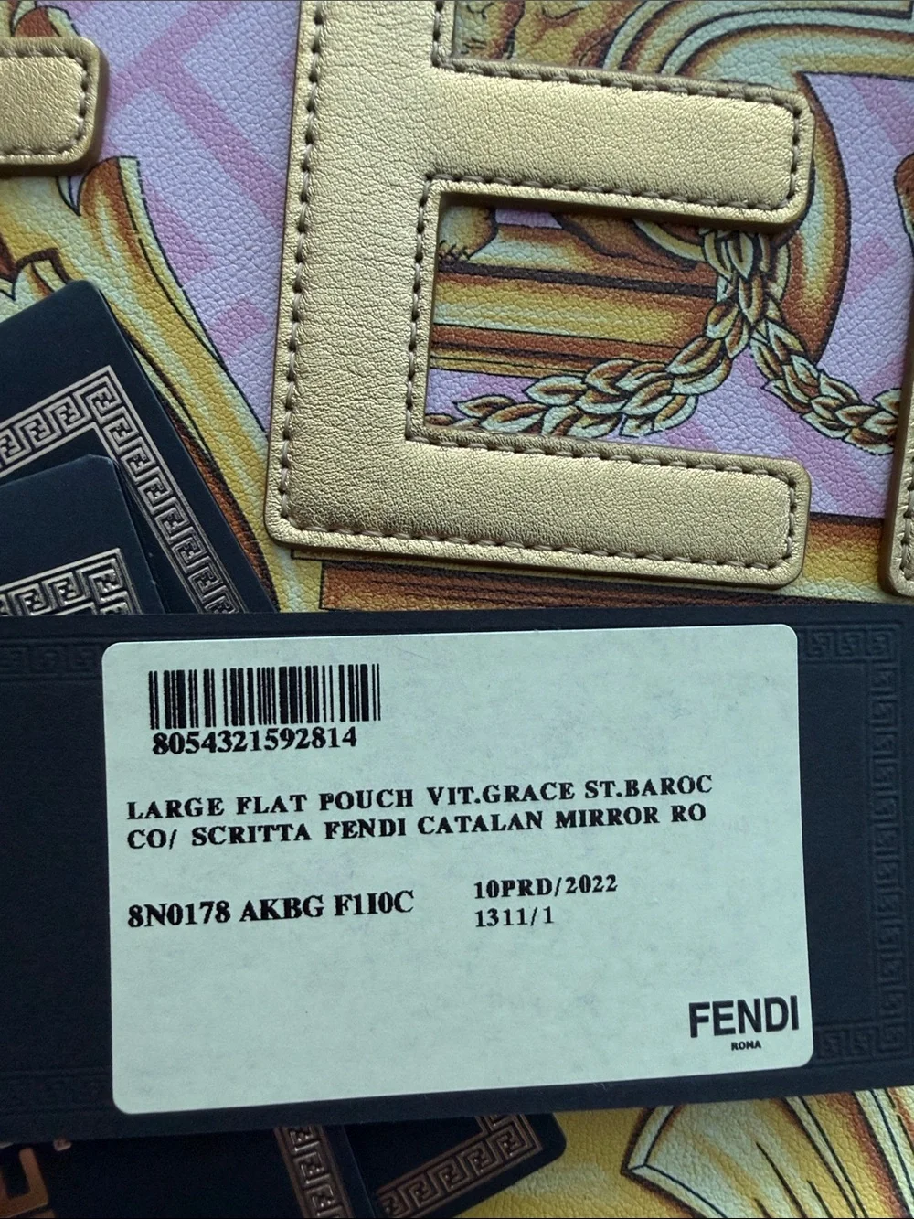 Fendace Flat Pouch Pink and Gold Baroque Roma Clutch